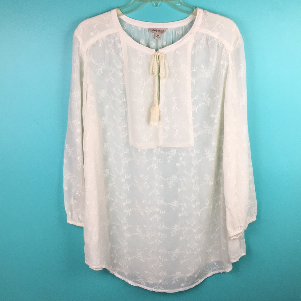 Lucky Brand embroidered sheer tunic blouse